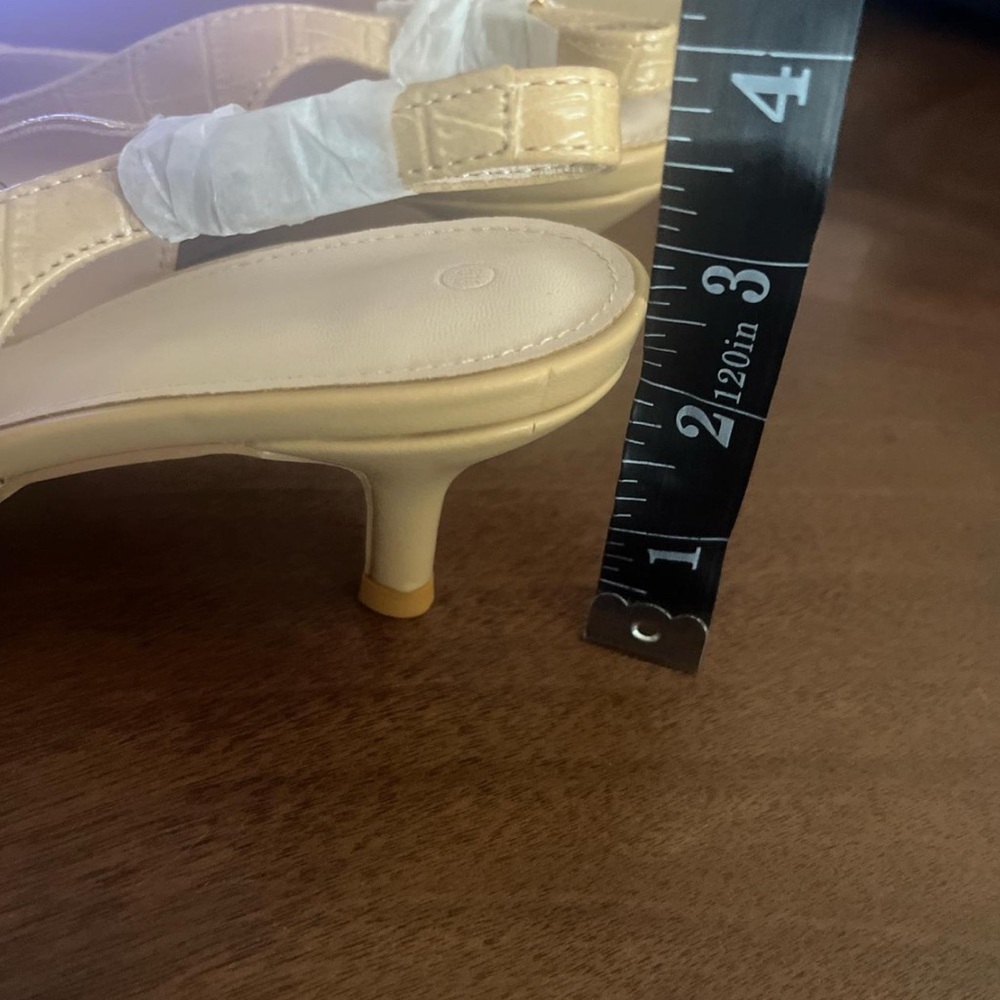 Beige Croc-Embossed Slingback Heels - Picture 5 of 5